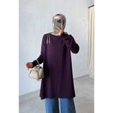 Ka Hijab Omuz Fermuarlı Merserize Tunik - Mürdüm