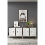 KA1801BS- Tuna Konsol , Tv Sehpası 180CM Beyaz- Silver - Beyaz - Gümüş