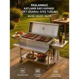 Kaan Coşkun Metal 40X125 - Paslanmaz Çelik Katlanır Raflı Kapaklı Çift Izgaralı Ateş Tuğlalı Mangal