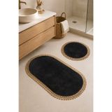 KAAN HOME El Yapımı Bohem Banyo Paspası 2'li Peluş Kaymaz Jel Taban Yuvarlak 60x60 cm ve Oval 55x100 cm