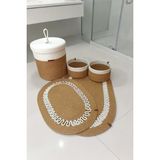 Kaan Home El Yapımı Dekoratif Örgülü Model 5'li Banyo Seti 2’li Paspas 50X80 cm ve 40X60 cm + Sepetler 18X18 cm & Çamaşır Sepeti 35X33 cm - Hasır Rengi