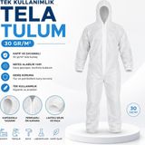 Kaan Medikal Tek Kullanımlık Tela Tulum 30GR Beyaz Fermuarlı (5 Adet)