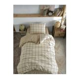 KAAN PREMIUM TEK KİŞİLİK KREM KARELİ+BEJ NEVRESİM TAKIMI, 90X190 LASTİKLİ ÇARŞAF 155X230 NEVRESİM
