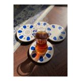 KAAZ DESIGN Acem Mavi 4'lü Bardak Altlığı Seti Geleneksel Türk Çay Tabağı Desenli 10 cm