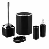 Kabakoz 5li Banyo Seti, Beş Parça Düzenleyici, 5 Litre Çöp Kovası, Tuvalet Fırçası, Sıvı ve Katı Sabunluk, Diş Fırça ve Macunu Kutusu (Siyah)