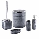 Kabakoz 5li Mermer Desenli Banyo Seti, Beş Parça Düzenleyici, 5 Litre Çöp Kovası, Tuvalet Fırçası, Sıvı ve Katı Sabunluk, Diş Fırça ve Macunu Kutusu (Gri)
