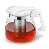 Kabakoz Cam Demlik 900ml, Paslanmaz Çelik Süzgeçli Filtreli Çaydanlık, Çay, Bitki Çayı Süzgeci, Isıya Karşı Dayanıklı Pratik Üst Kısım Tek Parça (Beyaz, 900, Mililitre)