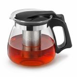 Kabakoz Cam Demlik 900ml, Paslanmaz Çelik Süzgeçli Filtreli Çaydanlık, Çay, Bitki Çayı Süzgeci, Isıya Karşı Dayanıklı Pratik Üst Kısım Tek Parça (Siyah, 900, Mililitre)
