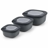 Kabakoz Vakumlu Silikon Kapaklı Plastik Saklama Kabı, 3.5 Litre, Mikrodalga ve Derin Dondurucu İçin Sefer Tası, Gıda Depolama Kutusu, BPA İçermez (600/1100/1800 ml) (Antrasit, Kare)