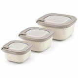 Kabakoz Vakumlu Silikon Kapaklı Plastik Saklama Kabı, 3.5 Litre, Mikrodalga ve Derin Dondurucu İçin Sefer Tası, Gıda Depolama Kutusu, BPA İçermez (600/1100/1800 ml) (Bej, Kare)