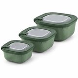 Kabakoz Vakumlu Silikon Kapaklı Plastik Saklama Kabı, 3.5 Litre, Mikrodalga ve Derin Dondurucu İçin Sefer Tası, Gıda Depolama Kutusu, BPA İçermez (600/1100/1800 ml) (Yeşil, Kare)