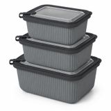 Kabakoz Vakumlu Silikon Kapaklı Plastik Saklama Kabı Seti, 3.5 Litre, Mikrodalga ve Derin Dondurucu İçin Sefer Tası, Gıda Depolama Kutusu, BPA İçermez (600/1100/1800 ml) (Antrasit, Dikdörtgen)