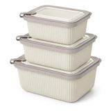 Kabakoz Vakumlu Silikon Kapaklı Plastik Saklama Kabı Seti, 3.5 Litre, Mikrodalga ve Derin Dondurucu İçin Sefer Tası, Gıda Depolama Kutusu, BPA İçermez (600/1100/1800 ml) (Bej, Dikdörtgen)