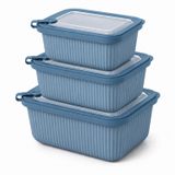 Kabakoz Vakumlu Silikon Kapaklı Plastik Saklama Kabı Seti, 3.5 Litre, Mikrodalga ve Derin Dondurucu İçin Sefer Tası, Gıda Depolama Kutusu, BPA İçermez (600/1100/1800 ml) (Mavi, Dikdörtgen)