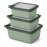 Kabakoz Vakumlu Silikon Kapaklı Plastik Saklama Kabı Seti, 3.5 Litre, Mikrodalga ve Derin Dondurucu İçin Sefer Tası, Gıda Depolama Kutusu, BPA İçermez (600/1100/1800 ml) (Yeşil, Dikdörtgen)