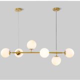 Kabarık Camlı Altılı Eskitme Gold Avize Beyaz Camlı