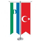 Kabartay - Balkar Bayrağı ve Türkiye - Kırlangıç - Saten T direk 2li Masa Bayrağı