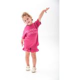 Kabartma Baskılı T-Shirt ve Şort Alt Üst Kız Çocuk Takım (18 Ay-12 Yaş) - Pembe - 5 - 6 Yaş