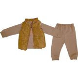 Kabartma Yelekli Erkek Bebek 3'lü Eşofman Takım (4 Renk) - 9 - 12 Ay - Taba - Açık Kahverengi