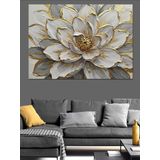Kabartmalı Altın Lotus Çiçeği Dekoratif Kanvas - Mdf Ahşap Tablo