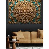 Kabartmalı Altın Mandala Deseni Dekoratif Kanvas - Mdf Ahşap Tablo