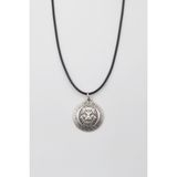 Kabartmalı Aslan Madalyon Kolye - Pu Deri Ip Zincirli Unisex Gümüş Kaplama - 60 cm