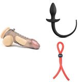 Kabartmalı Penis Kılıfı Yarı Saydam + Silikon Anal Tıkaç Hayvan Kuyruğu + Penis Halkası Kement Stili