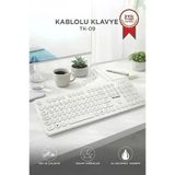 Kablolu Q Klavye Retro Daktilo Görünümlü Tk09 Beyaz