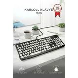 Kablolu Q Klavye Retro Daktilo Görünümlü Tk09 Siyah Beyaz