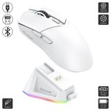 Kablosuz (3 Modlu) 24.000DPI Oyuncu Mouse PAW3311 Sensör Şarj Istasyonlu Grip Tape ve Skatez Hediye - Beyaz