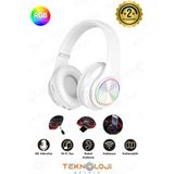 Kablosuz Bluetooth Mikrofonlu Kulaküstü Kulaklık Led Işıklı Katlanabilir Beyaz