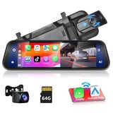 Kablosuz Carplay Özellikli Podofo Ayna Dashcam, Hd Arka Görüş Kameralı Android Auto 9.66 İnç Ips Dokunmatik Ekran Çift 1080P Dikiz Aynası Das