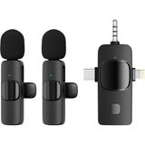 Kablosuz Ikili Yaka Mikrofonu iPhone ile Uyumlu 3.5mm Aux iPhone Type-C Pc Tablet Video Kayıt Röp - Renkli