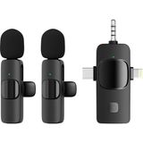 Kablosuz Ikili Yaka Mikrofonu iPhone ile Uyumlu 3.5mm Aux iPhone Type-C Pc Tablet Video Kayıt Röportaj Canlı Yayın Vlog Kablosuz Mikrofon USB C ve Amfi ve Bilgisayar Uyumlu ZR564