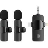 Kablosuz İkili Yaka Mikrofonu İphone İle Uyumlu 3.5Mm Aux İphone Type-C Pc Tablet Video Kayıt Röportaj Canlı Yayın Vlog Kablosuz Mikrofon Usb