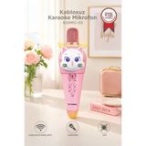 Kablosuz Karaoke Mikrofon Ve Hoparlör Kedi Figürlü Şarjlı Mikrofon Kıdmıc-02 Pembe