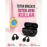 Kablosuz Kulaklık ve Pembe Askılı Çanta Charm Analog Saat Kampanya Seti - Renkli