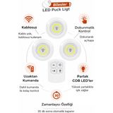 Kablosuz LED Dokunmatik Işık Seti (3’lü), Uzaktan Kumandalı, Beyaz Işık, Ayarlanabilir Parlaklık, Zamanlayıcılı, Pil ile Çalışan Dolap ve Mutfak Altı Aydınlatma