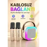 Kablosuz Mikrofonlu Karaoke Makinesi Ent- Taşınabilir Bluetooth Hoparlör Seti Bas Tiz Ayar