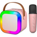 Kablosuz Mikrofonlu Karaoke Makinesi Taşınabilir Bluetooth Hoparlör Seti Bas Tiz Ayarlı Retro Karaoke Hoparlör Yetişkinler ve Çocuklar Için Hafıza Kartı ve USB 10 x 10 x 6cm (K12 - Pembe)