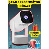 Kablosuz Mini Projeksiyon Cihazı | Dahili Batarya, 4K Görüntü, Şarjlı Wifi Bluetooth Hediyeli