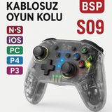 Kablosuz Oyun Kolu Pc, Ps3, Ps4, Nintendo Switch, Ios Uyumlu LED Işıklı Şeffaf Tasarım Titreşimli
