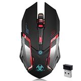 Kablosuz Oyun Mouse, VEGCOO C8 Sessiz Tıklama, Renkli LED Işıkları ve 2400/1600/1000 DPI 400mah Lityum Pilli Dizüstü ve Bilgisayar için Kablosuz Şarj Edilebilir Mouse (C9 Black)