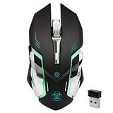 Kablosuz Oyun Mouse, VEGCOO C8 Sessiz Tıklama, Renkli LED Işıkları ve 2400/1600/1000 DPI 400mah Lityum Pilli Dizüstü ve Bilgisayar için Kablosuz Şarj Edilebilir Mouse (C9s Black)