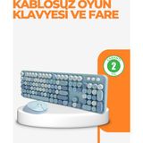 Kablosuz Retro Klavye ve Mouse Seti – 104 Tuşlu Sevimli Tasarım - Çok Renkli