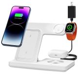 Kablosuz Şarj Cihazı, Çoklu Cihazlar için 3'ü 1 Arada Şarj İstasyonu, iPhone 16-8 Serisi için Şarj Standı Yuvası, Apple Watch, Adaptörlü AirPods (Beyaz)