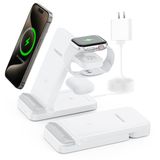 Kablosuz Şarj Cihazı, iPhone 15 14 13 12 11 Pro Max XR XS 8 Plus için 3'ü 1 Arada Katlanabilir Hızlı Şarj Cihazı, Birden Fazla Cihaz İçin, Apple Watch 9 8 7 6 5 4 3 2 SE, AirPods Pro 3 2 için (Beyaz)
