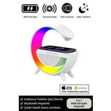 Kablosuz Sarj Led Isikli Bluetooth Hoparlor Radyolu Muzik Calar Saatli Telefon Standi 3İn1 Speaker