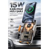 Kablosuz Şarjlı Araç Telefon Tutucu 15W, Otomatik Sensörlü Açılır Kapanır Kollar, Qi Uyumlu, Dahili Bataryalı, 360° Ayarlanabilir, Type-C Girişli Havalandırma Telefon Tutacağı