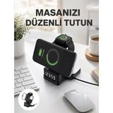 Kablosuz Şarjlı Dijital Masa Saati - 3 Parlaklık Seviyeli Led, Hızlı Şarj, Apple Uyumlu Yeni Nesil